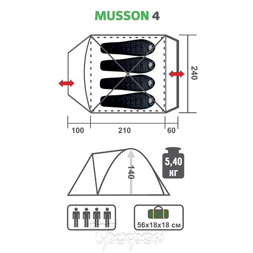 картинка Палатка походная MUSSON-4 (HS-2366-4 GO) Helios от интернет магазина