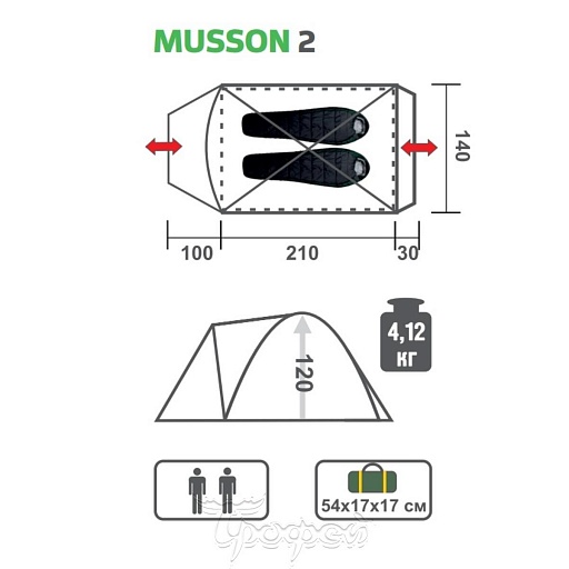 картинка Палатка треккинговая MUSSON-2 (HS-2366-2 GO) Helios от интернет магазина